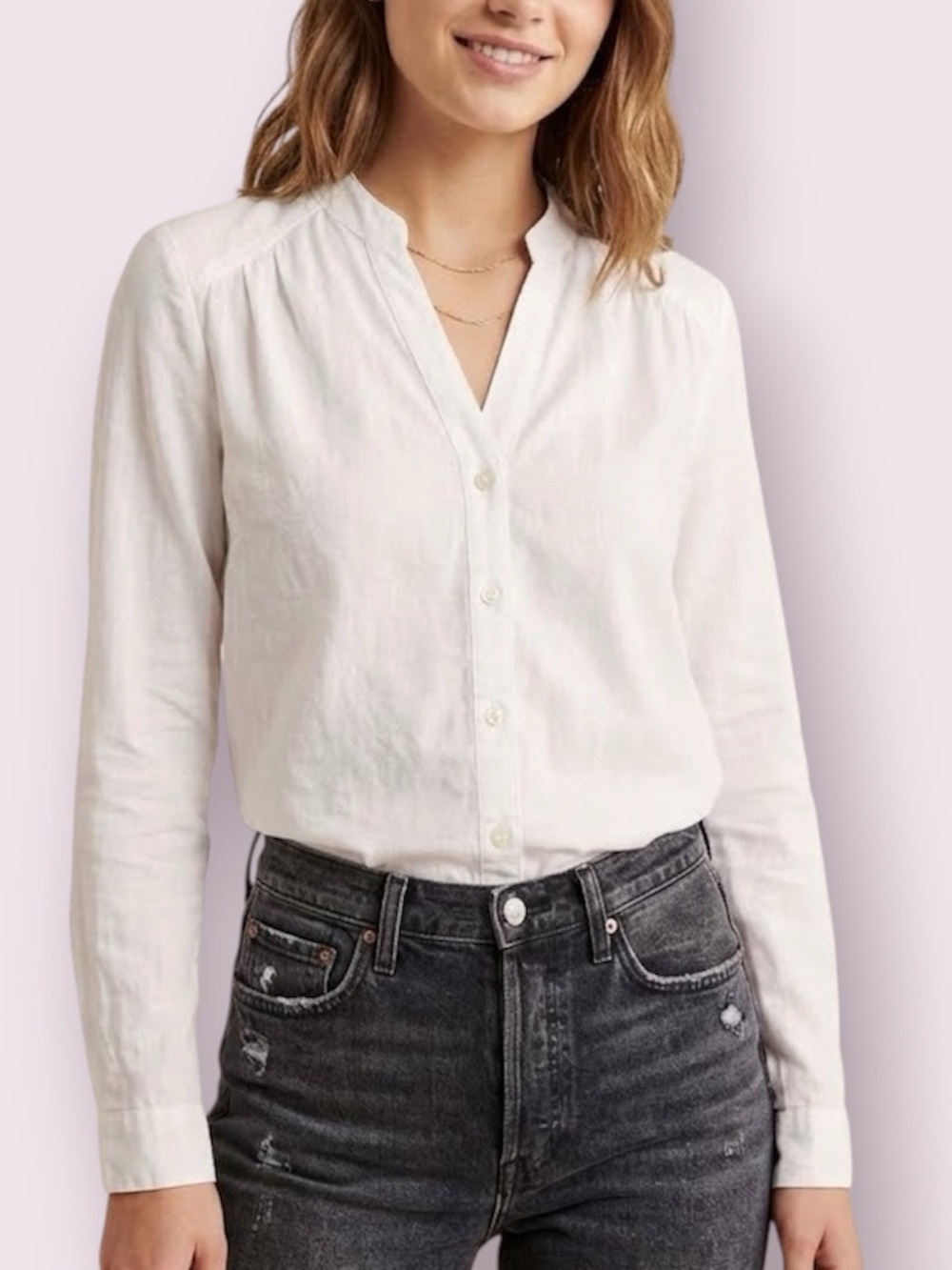 Anthropologie Cloth & Stone White Button Up Top Size XS 100% Lyocell V-Neck